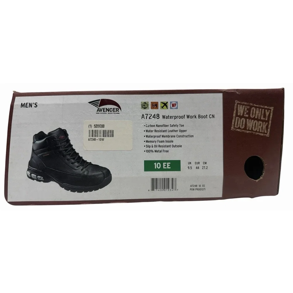 Avenger A7248 Waterproof Work Boots Men's 10EE Carbon Nano‎ Safety Toe Black